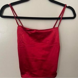red satin tank top